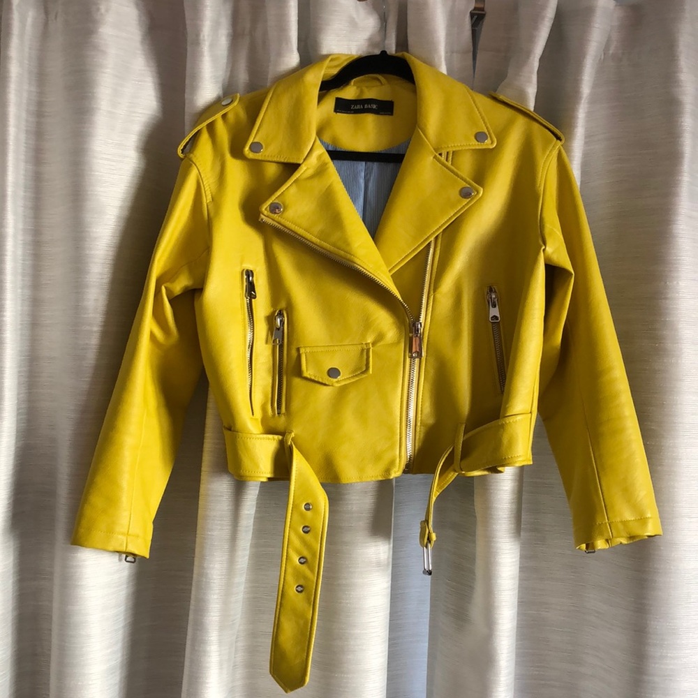 Zara Yellow Leather Moto Jacket